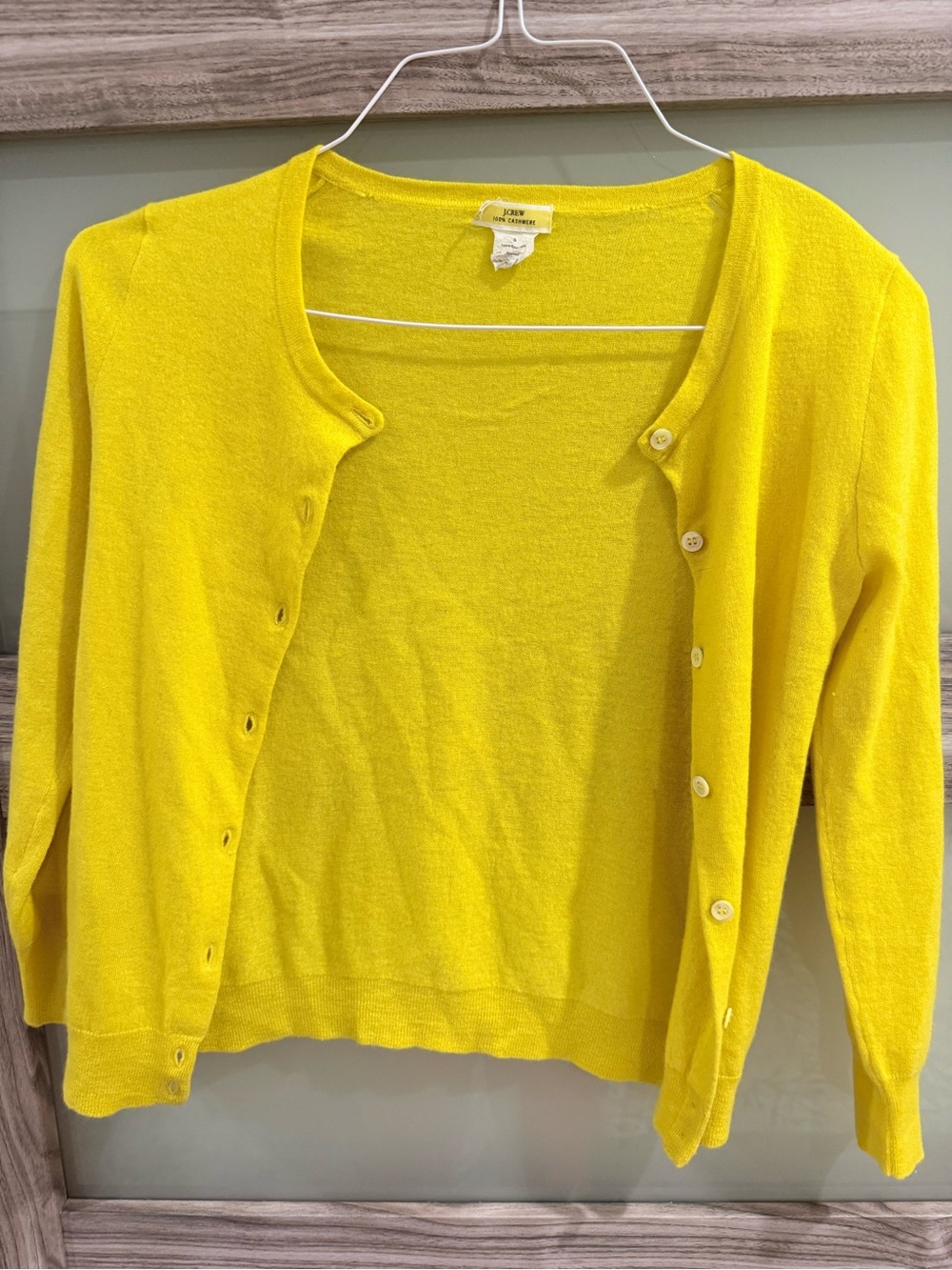 Vintage J.Crew 100% Cashmere Yellow Cardigan Sweater, Y2K, Size:S